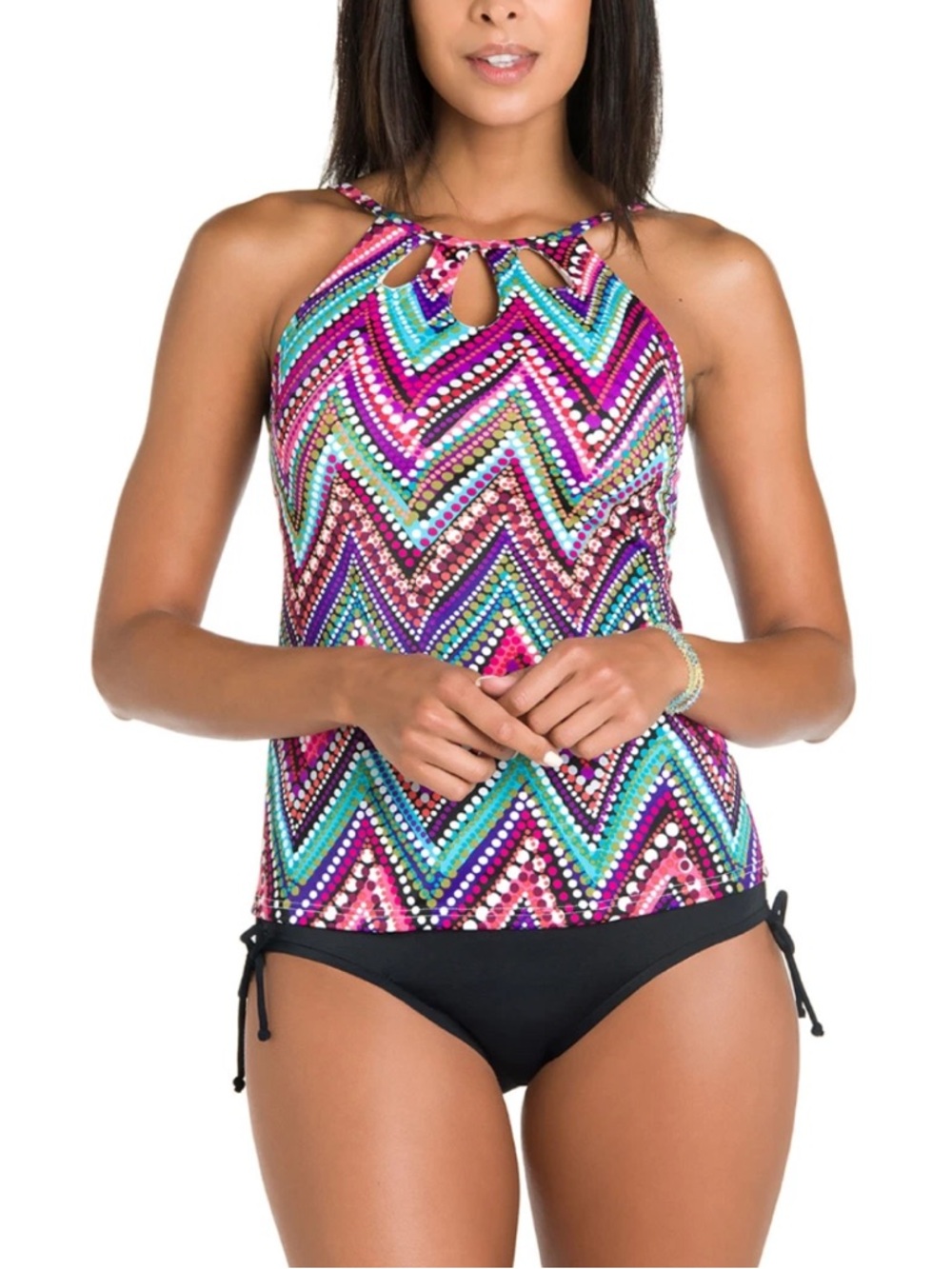 St. John’s Bay Women’s Swimsuit Bathing Suit Chevron High-Neck Tankini Top 8